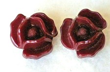 2 Vintage BAKELITE Deep Red Rose Shank Buttons, Excellent