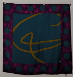 Bufanda de seda vintage Christian Lacroix diseño de línea abstracta y marco de lunares - Imagen 1 de 8