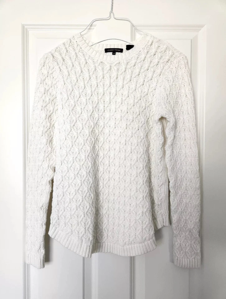 Jeanne Pierre Women's White Cable Knit Pullover Sweater - Crew Neck, Size S - Изображение 1 из 3