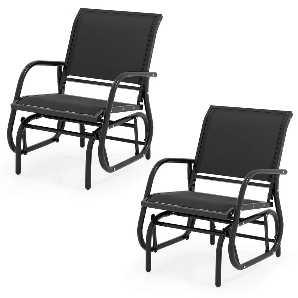 2 PIEZAS Mecedora Planeadora Columpio Individual Exterior Apoyabrazos Jardín Patio Trasero Negro Foto 1 de 4