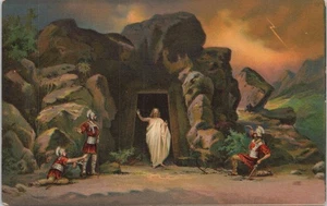 VTG TINTED RPPC GERMAN POSTCARD-THE RESURRECTION-OBERAMMERGAU PASSION PLAY - Picture 1 of 2