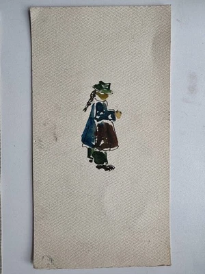 Pintura acuarela vintage años 30 mujer ropa de trabajo moda 11x6 única en su clase Foto 1 de 4