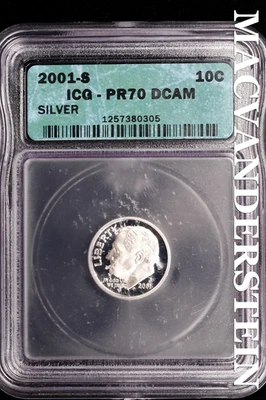 2001-S Silver Roosevelt Dime - ICG PR70 DCAM - Scarce  Proof  #SLH982 - Image 1 of 2