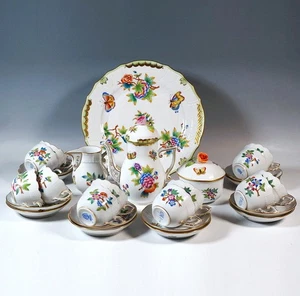 Herend Mocha Service +1 Platter Vbo Victoria With Bord En Or 12 Pers. 28 Pieces - Picture 1 of 6