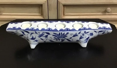 Blue And White Chinoiserie Porcelain 5 Well Votive Tealight Candle Holder Stand - Image 1 of 4