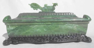 Joyero Vintage Imitación Verde Jade Dragón Celuloide Plástico Duro Diseño Asiático - Imagen 1 de 20