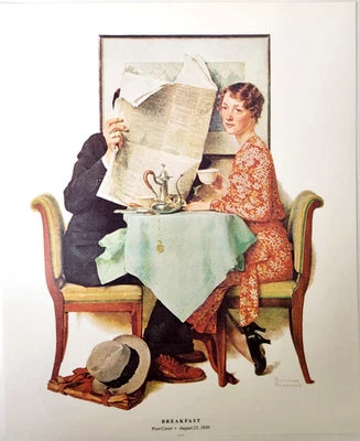 Periódico Desayuno Norman Rockwell Vintage 1990 Doble Cara Impresión Libro Foto 1 de 4