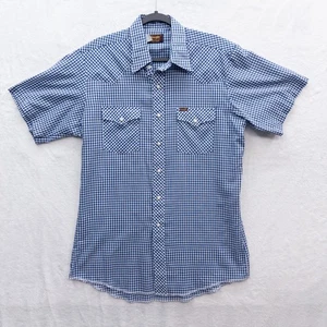 Wrangler Vintage Tall Man Blue Plaid Pearl Snap Western Shirt Size L Made in USA - Picture 1 of 4
