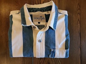 Vintage Levi's Silver Tab Signature Indigo Stripe Denim Shirt Mens Sz XL Western - Picture 1 of 24