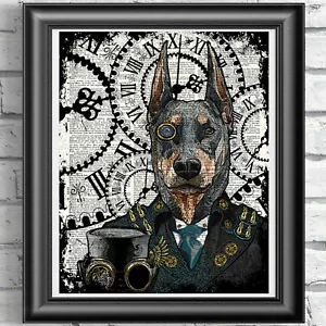 Dog Print Vintage Dictionary Page Wall Art Picture Steampunk Animal Doberman - Picture 1 of 5