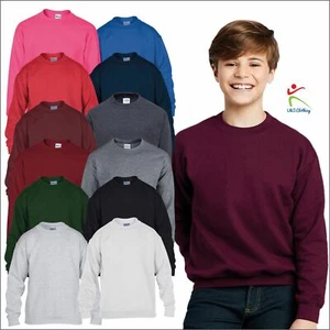 Gildan Heavy Blend Kids Crew Neck Youth Plain Sweatshirt Jersey Jumper 3/4-12/14 - Picture 1 of 15