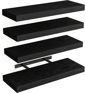 4 Set Rustic Wood Floating Shelves with Invisible Brackets for Wall Decor 15.8" - Picture 1 of 12