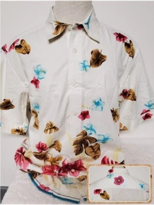 L- Indigo Palms WHITE MULTICOLOR Floral Shirt Tropical Flower Graphic VINTAGE - Image 1 of 4