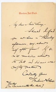 Carta manuscrita % Boston Art Club siglo XIX firmada Frederic Atherton Mass - Imagen 1 de 2