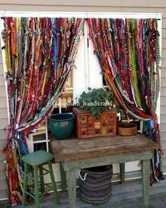 100 Strands Bohemian gypsy rag Window Bohemian Valance Indian Backdrop curtain - Picture 1 of 13