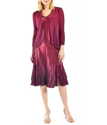 NEW, Komarov Chiffon Charmeuse V-Neck 2-Piece Jacket Dress Size L #MD843 - Image 1 of 4