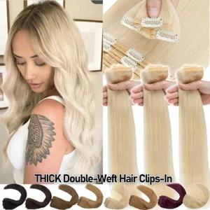US dicke Haarspange 8 Stck. 100 % Remy echter menschlicher Vollkopf Doppelschuss - Bild 1 von 64