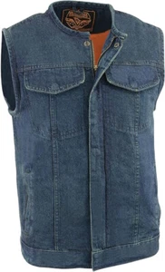 MILWAUKEE CUERO HOMBRE SOA DENIM SIN CUELLO CREMALLERA OCULTA MC CHALECO MOTOCICLISTA - SAPN - Imagen 1 de 3