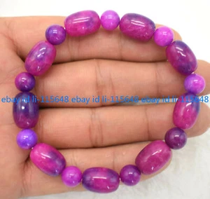 Natural 10x14mm Column&8mm Round Purple Sugilite Gemstone Beads Bracelet 7.5" - Picture 1 of 3