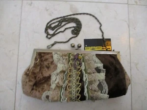 Bandolera Sasha Bohemia Marrón y Verde Terciopelo Encaje Cuentas Floral Bloqueo de Beso - Imagen 1 de 10