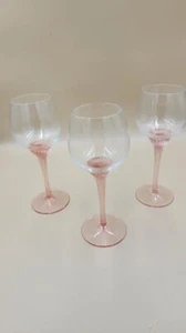 SET OF 3 VTG BOHEMIAN CZECH BELFOR CLEAR PINK CRYSTAL TWISTED STEM WINE GLASSES - Picture 1 of 7