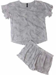 Womens Juniors Gray White Lightweight Fern Print Pajamas Shorts Sleep Set - Picture 1 of 1