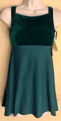 GK ELITE GK GREEN VELVET CREPE LADIES SMALL ICE FIGURE SKATE EMPIRE SLIP DRESS Sz AS NWT!