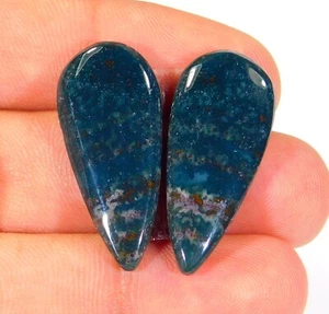 33Ct 100% Natural Bloodstone Pair Pear Cabochon Gemstone Jewelry Making AK=0170 - Picture 1 of 7