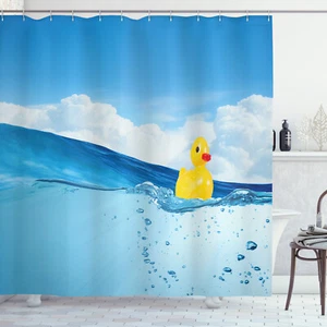 Rubber Duck Shower Curtain Swimming in Pool Print for Bathroom - Picture 1 of 6