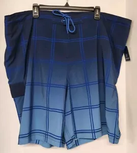 New Men’s size 3XL (48-50) George Eboard Shorts swim suit trunks Blue Plaid - Picture 1 of 4