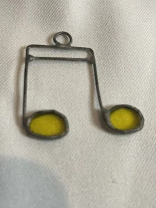 Vintage Stained Glass Sun Catcher Window Lead Metal Music Note Yellow Green 2 in - Picture 1 of 7