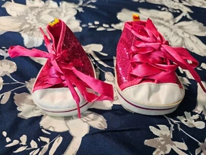 Build A Bear Workshop Pink & White High Top Glittery Tennis Shoes With Laces - Picture 1 of 16