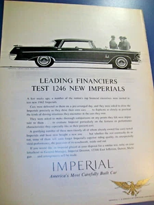 1962 Chrysler Imperial mittelgroßes Magazin Autoanzeige - ""Führende Finanziers Test 1246..." - Bild 1 von 1