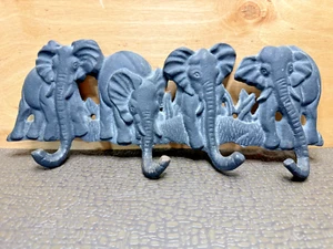 Cast Iron Wall Mount 4 Elephants Key Holder - Picture 1 of 8