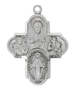 Silver Tone Pewter Deluxe Four Way Cross Medal Pendant Necklace for Women 18 In - Picture 1 of 1
