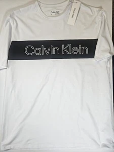 Calvin Klein Mens T-shirt Large White Black Colorblock 90s Style Comfort Tee NEW - Picture 1 of 5