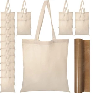 20 Pcs Canvas Tote Bags 15 x 16 Inch Blank Natural Cotton Tote Bags Bulk Reus... - Picture 1 of 7