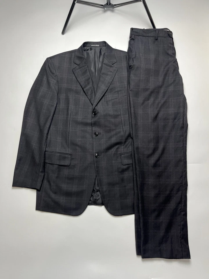 Men’s Plaid Wool Suit Pal Zileri Grey Size 52R - Image 1 of 4