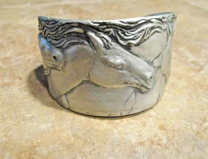 HEAVY WIDE  Southwestern Silver FOUR HORSES Design Bracelet - Picture 1 of 12