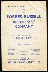VINTAGE 1952 BUTLINS FILEY HOLIDAY CAMP THEATRE PROGRAMME: FORBES RUSSELL REP C - Picture 1 of 3