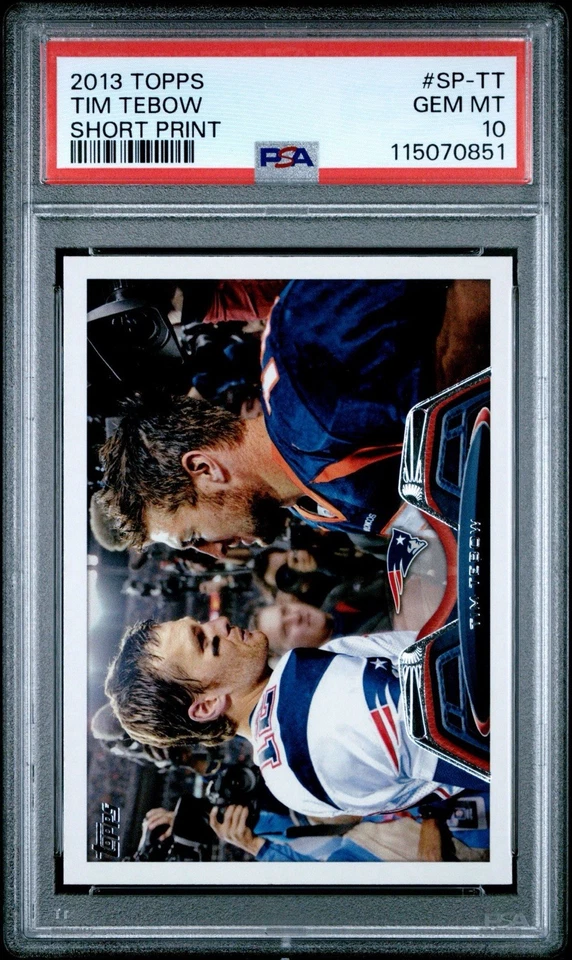 2013 Topps SP Tim Tebow w/  Tom Brady PSA 10 SSSP Insert Tebow PSA 10 Gem Mint - Image 1 of 2