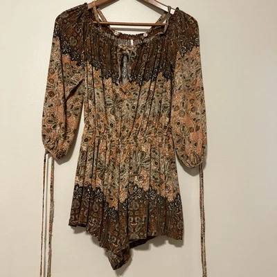 Mameluco Free People S/P Mujer Fuera del Hombro Marrón Naranja y Crema Cachemira S Foto 1 de 4