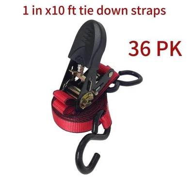 36PK Ratchet Tie Down Straps 1in x 10ft 1200LBS Break Strength 400LBS Work Limit - Image 1 of 4