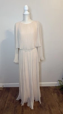 Maxi Vestido Saks Fifth Ave De Colección Gasa Punto Acanalado Beige Mangas Campana Talla M Foto 1 de 4