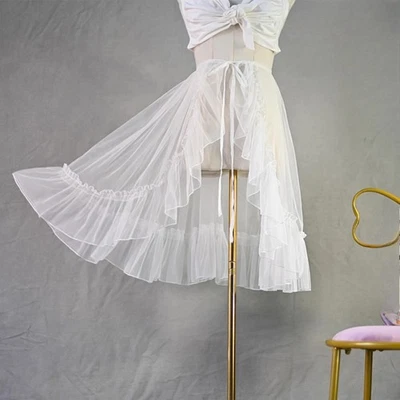 Lolita Mujeres Niña Falda de Encaje Malla Volantes Retro Envoltura Sarong Hada Transparente Retro Foto 1 de 4