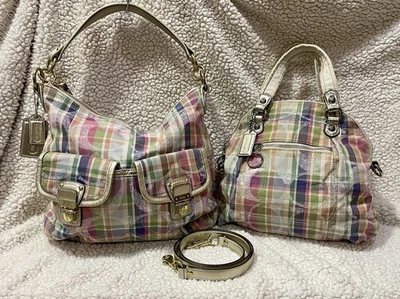 Coach Poppy Madras Tartán Cuadros Hobo Bolso de Hombro y Cartera Conjunto Foto 1 de 4