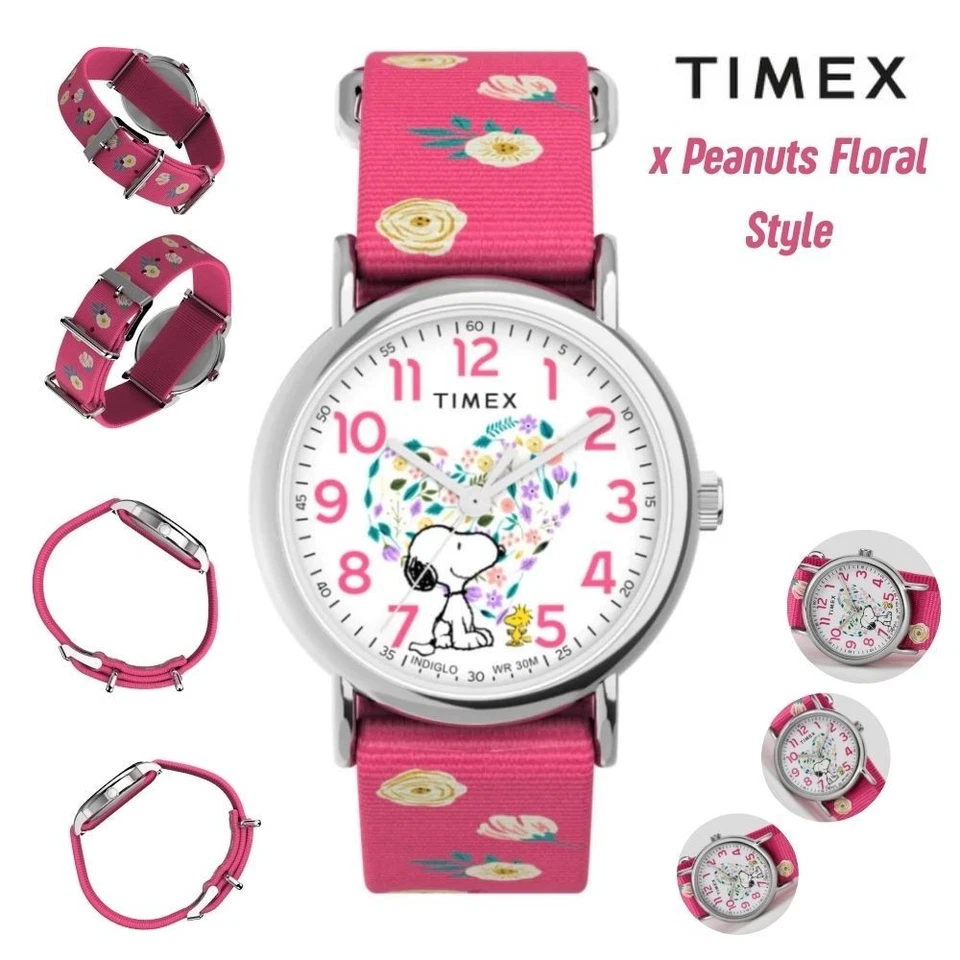 Timex TW2W83100 Peanuts-Snoopy Weekender Watch Nylon Strap Indiglo