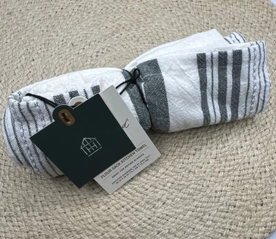 Hearth & Hand Magnolia Flour Sack Kitchen Towel Dishtowel Green & Cream Stripes - Image 1 of 3