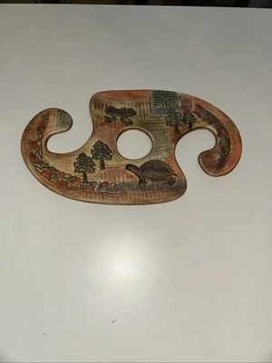 Myersart Pottery Garden themed  Wine Bottle and Wine Glass  Holder, - Image 1 of 3