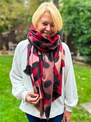 SHE LOVES GIFTS Thick Bold Leopard Animal Print RED PINK BLACK Pashmina Winter Scarf